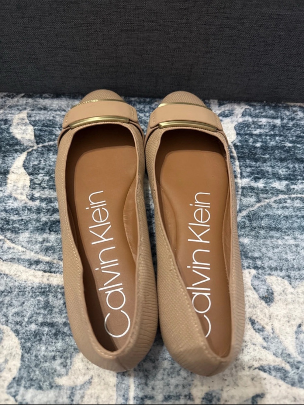 Calvin Klein Nude/Tan Slip-On Ballet Flats with Gold Accent